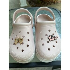 Crocs Clog Pink Sandals Jibbitz Embellished Comfort Shoes Kids Size‎ Junior 2